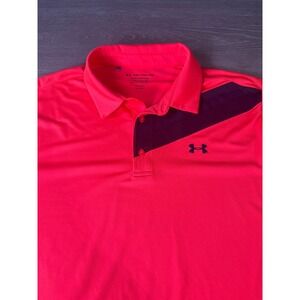 Under Armour Playoff Polo Shirt Men's XXL HeatGear Coral & Black Golf Athletic
